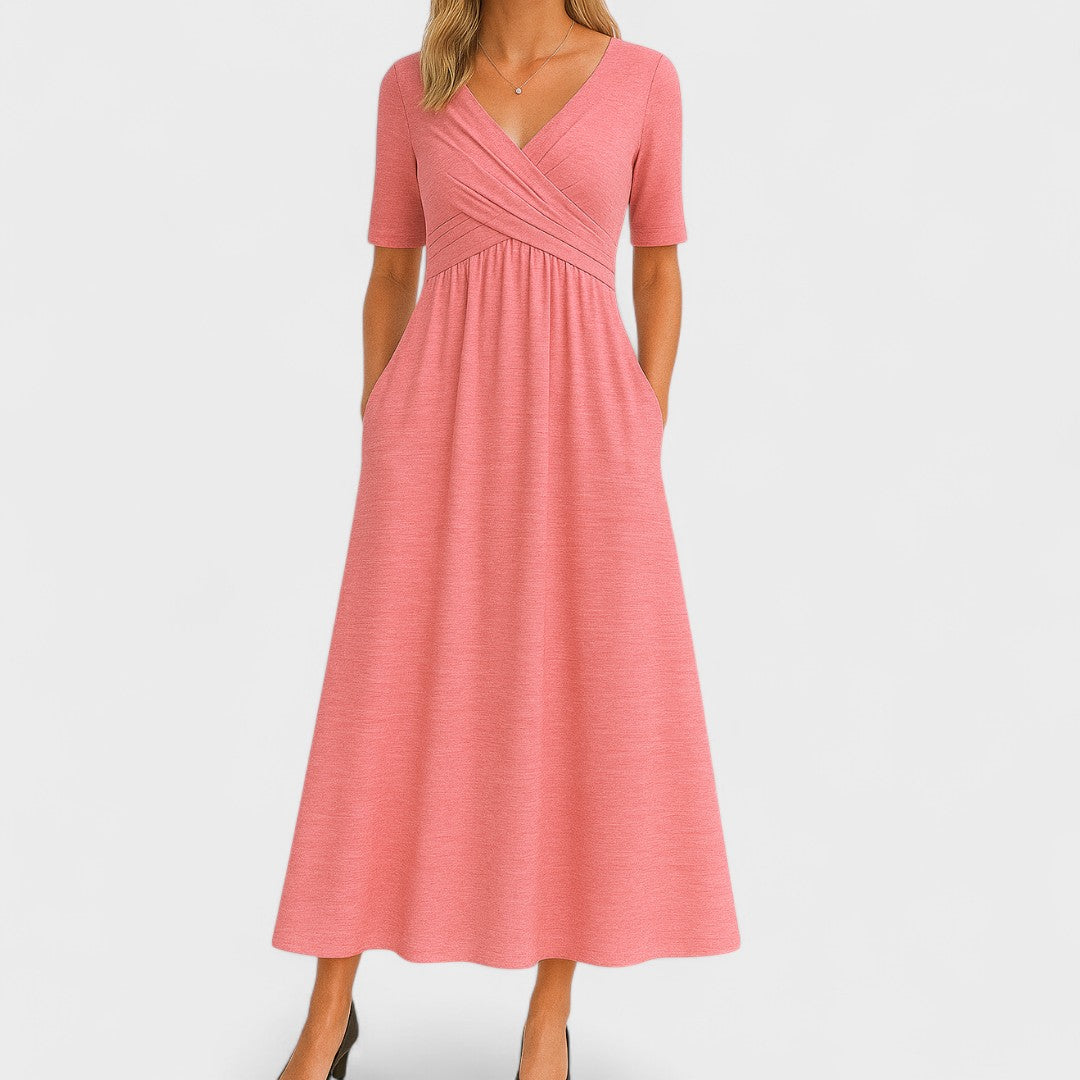 Women's V-neckline Pleated Midi Dress