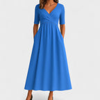 Women's V-neckline Pleated Midi Dress