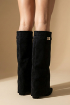 Women’s Faux Leather Knee-High Block Heel Boots –  Wide Shaft Design
