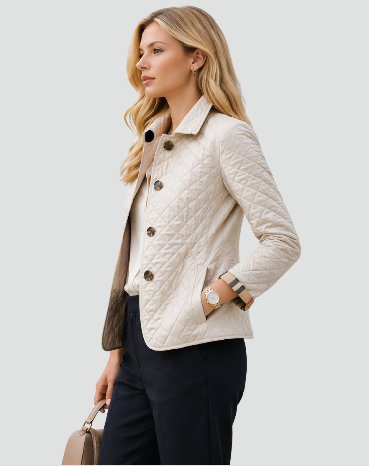 Women’s Quilted Mid-Season Jacket Button Front Lightweight Coat