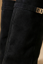 Women’s Faux Leather Knee-High Block Heel Boots –  Wide Shaft Design