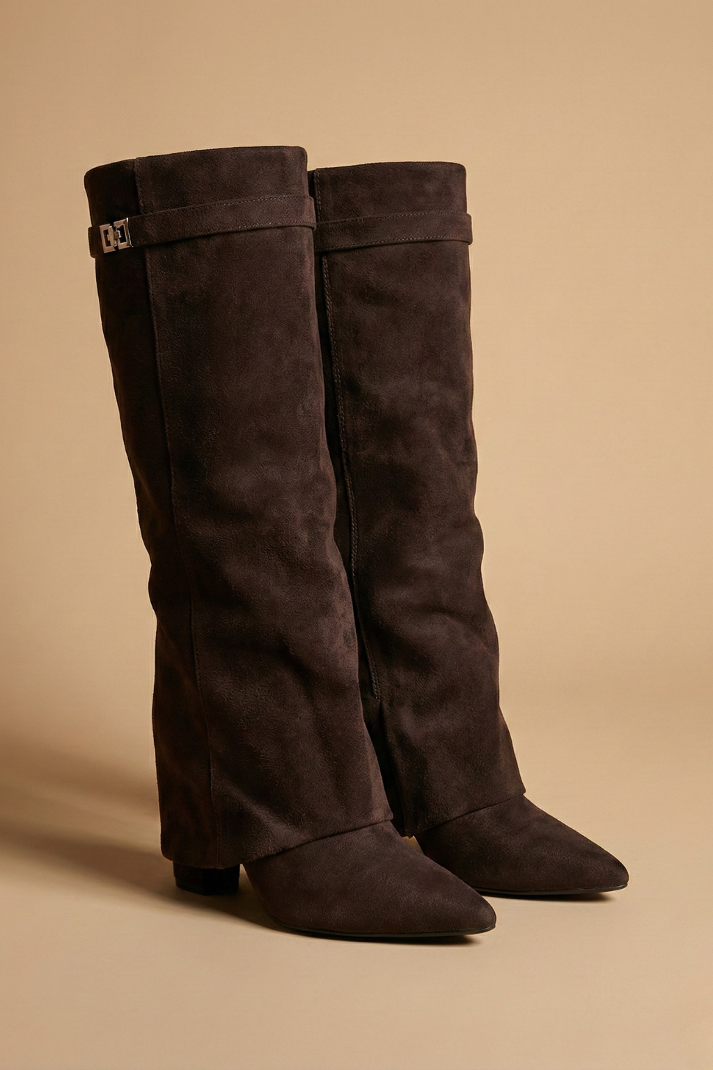 Women’s Faux Leather Knee-High Block Heel Boots –  Wide Shaft Design