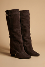 Women’s Faux Leather Knee-High Block Heel Boots –  Wide Shaft Design