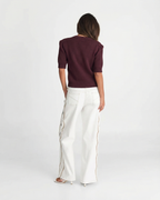 Lucy | Puff Sleeve Crew Neck Ribbed Cropped Knit Top
