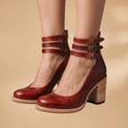 Women's Vintage Ankle Strap Sandal Heels with Comfortable Block Heel