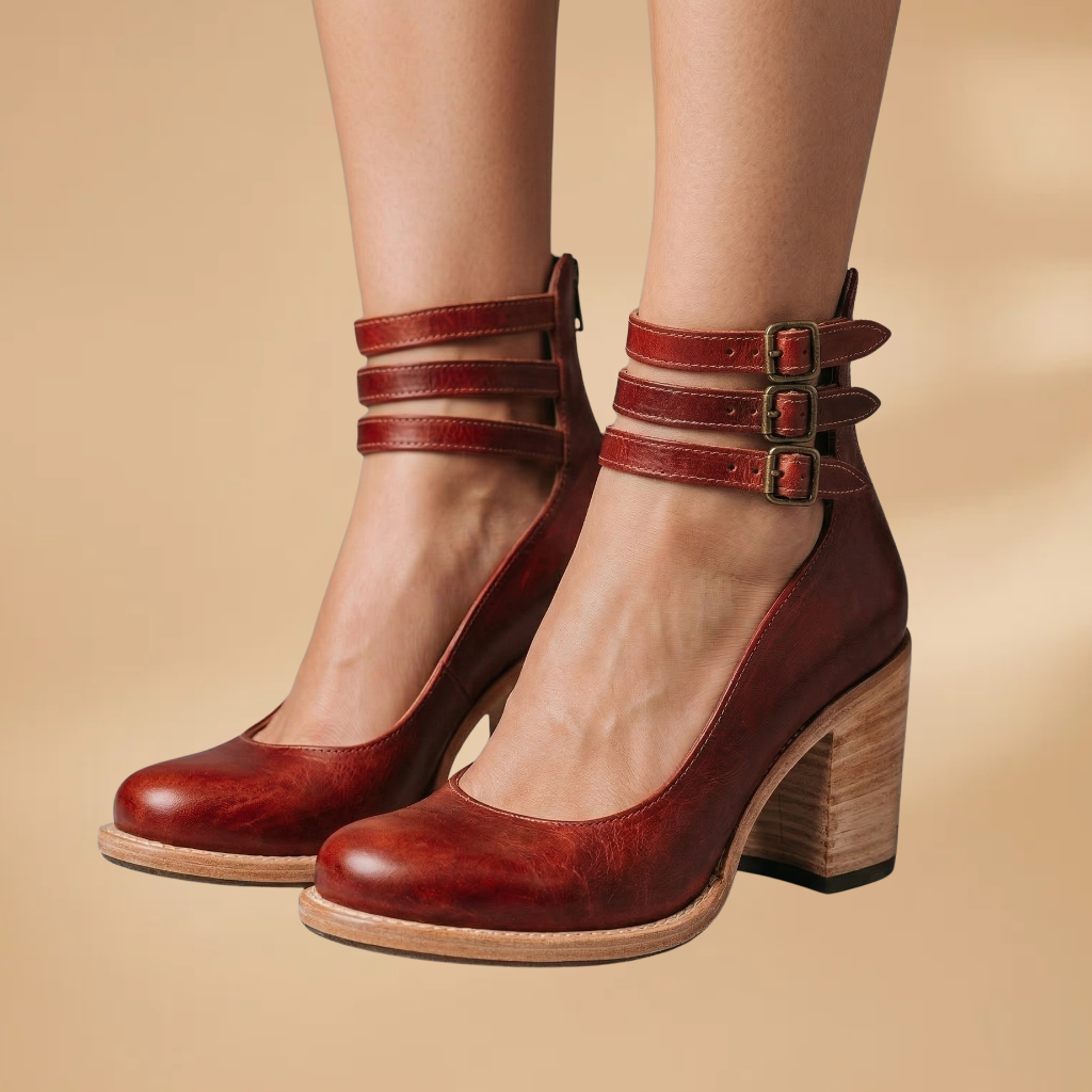 Women's Vintage Ankle Strap Sandal Heels with Comfortable Block Heel