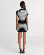 Pearl | Stripe Print Crew Neck Short Sleeve Ribbed Knit Bodycon Mini Dress