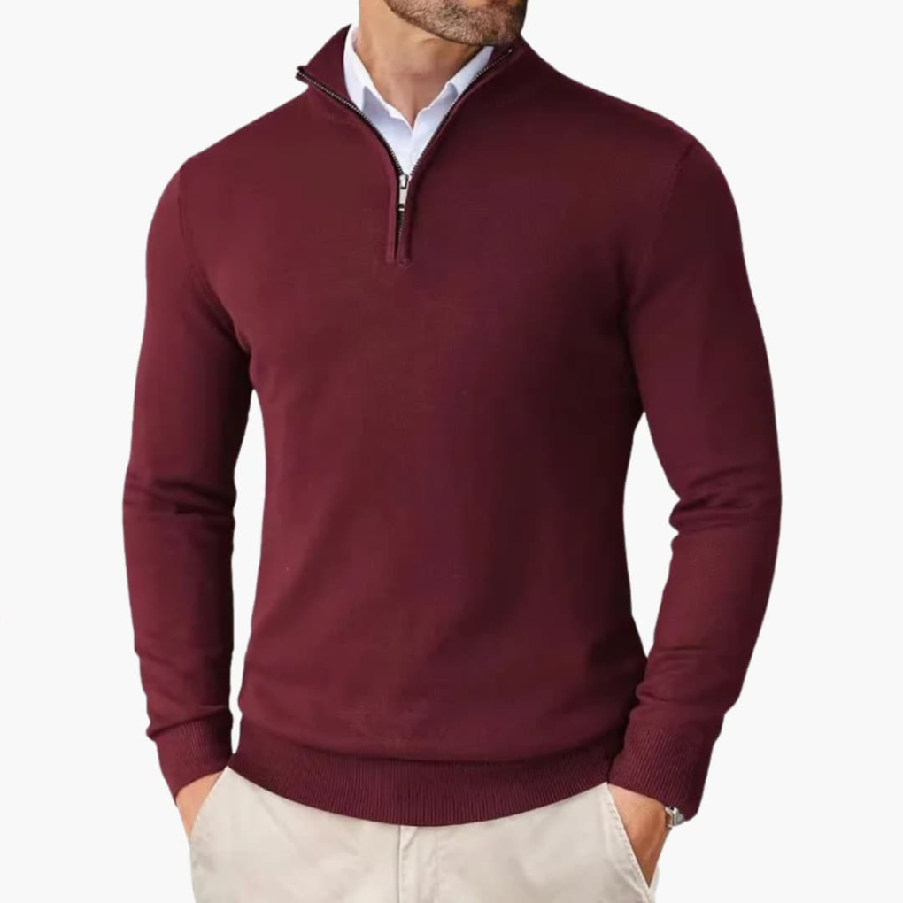 Men’s Quarter Zip Pullover Ribbed Hem Knit Top