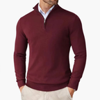 Men’s Quarter Zip Pullover Ribbed Hem Knit Top