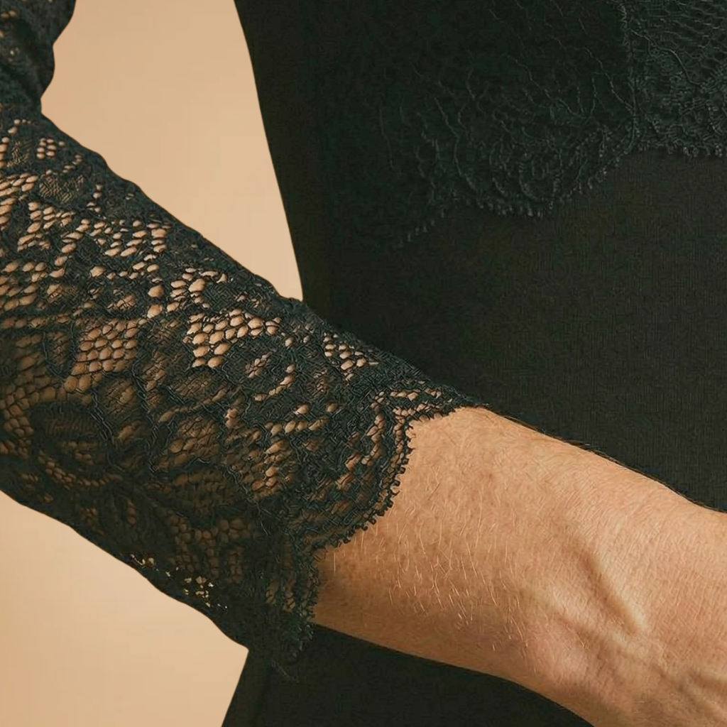 Women's Lace Bodysuit with Deep V-Neck and Fitted Design