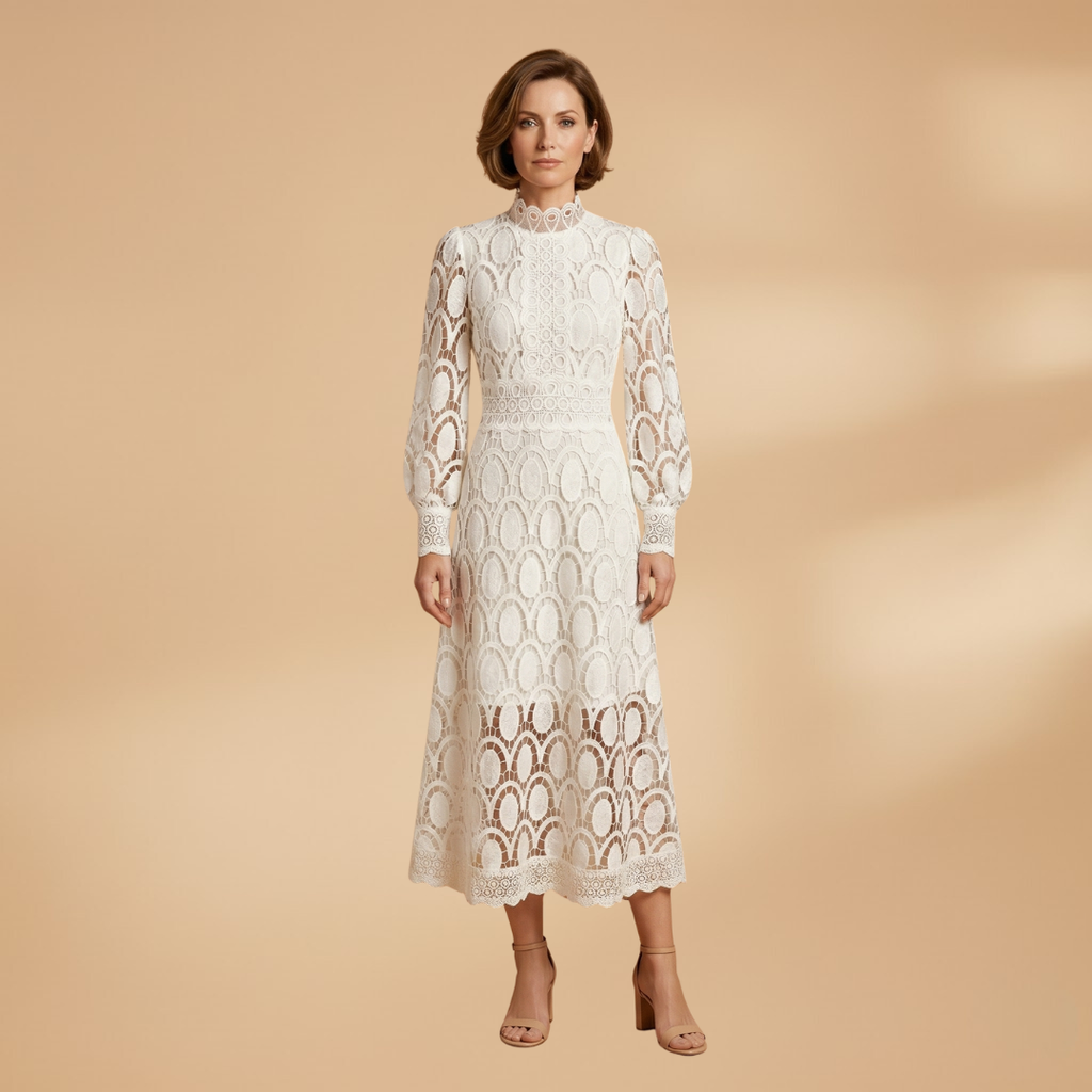Women's Lace Midi Dress with Delicate Detailing and Tailored Fit