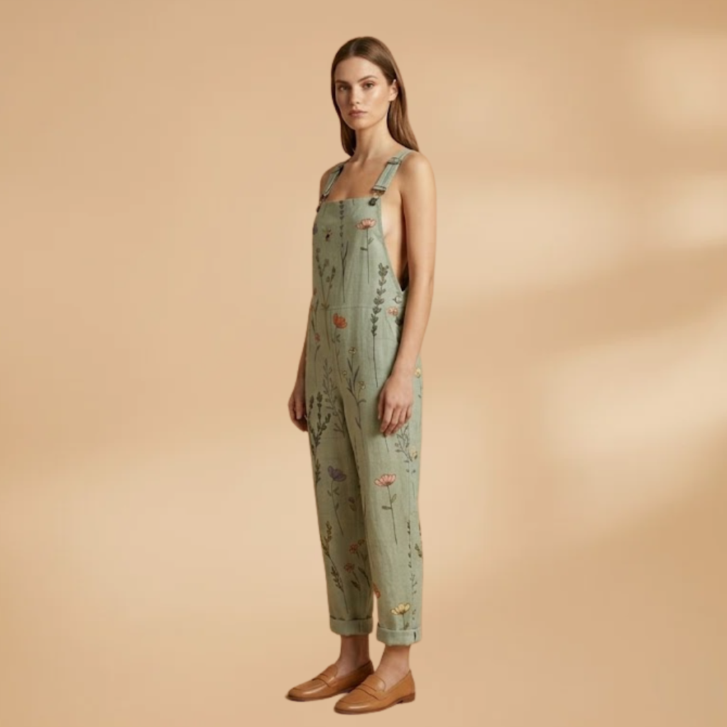 Women’s Patterned Dungarees with Loose Fit and Adjustable Shoulder Straps