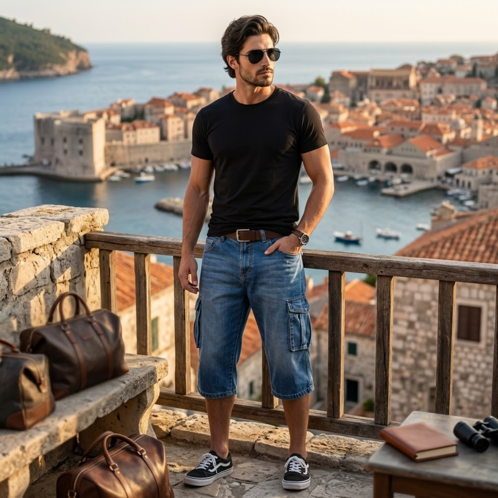 Gus | Loose Fit Multi Pocket Denim Cargo Shorts
