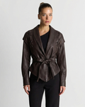 Emilia | Faux Leather Shawl Collar Jacket