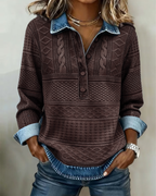 Melkorka - Fashionable Half Button Lapel Sweatshirt