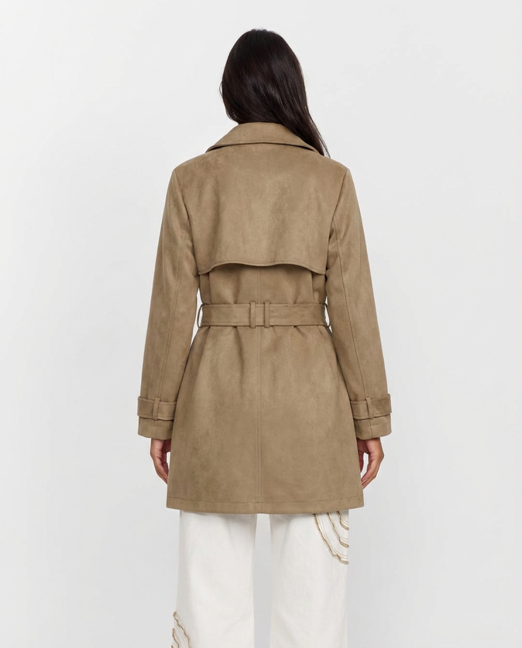Aria | Cropped Faux Suede Trench Coat