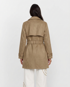 Aria | Cropped Faux Suede Trench Coat