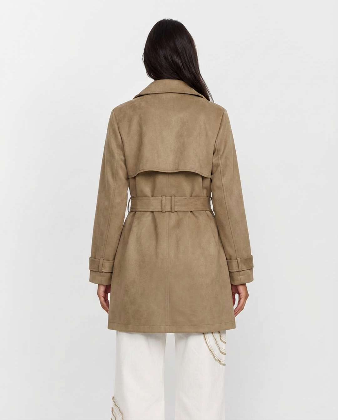 Aria | Cropped Faux Suede Trench Coat