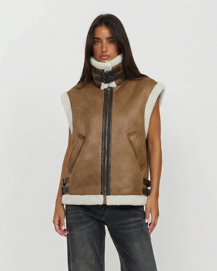 Eleanor | Faux Shearling Aviator-Style Gilet