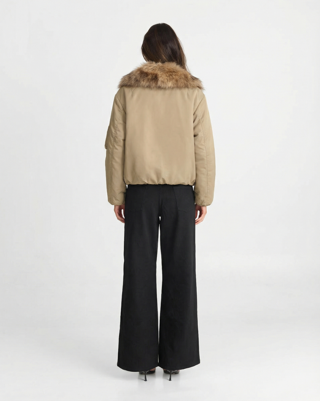 Martha | Khaki Bomber Jacket with Faux Fur Collar