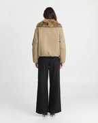 Martha | Khaki Bomber Jacket with Faux Fur Collar