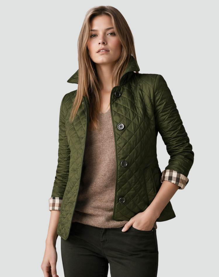Women’s Quilted Mid-Season Jacket Button Front Lightweight Coat