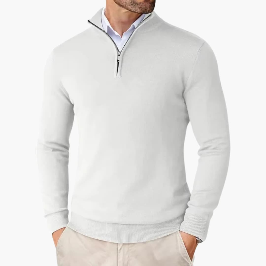 Men’s Quarter Zip Pullover Ribbed Hem Knit Top