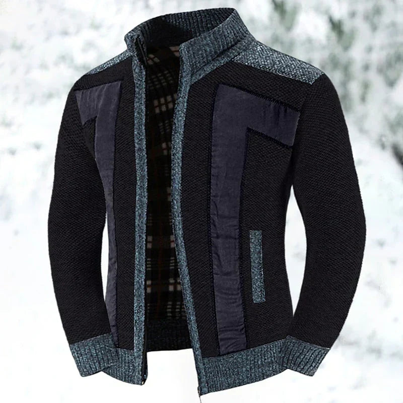 Men’s Full Zip Knit Cardigan with Stand Collar