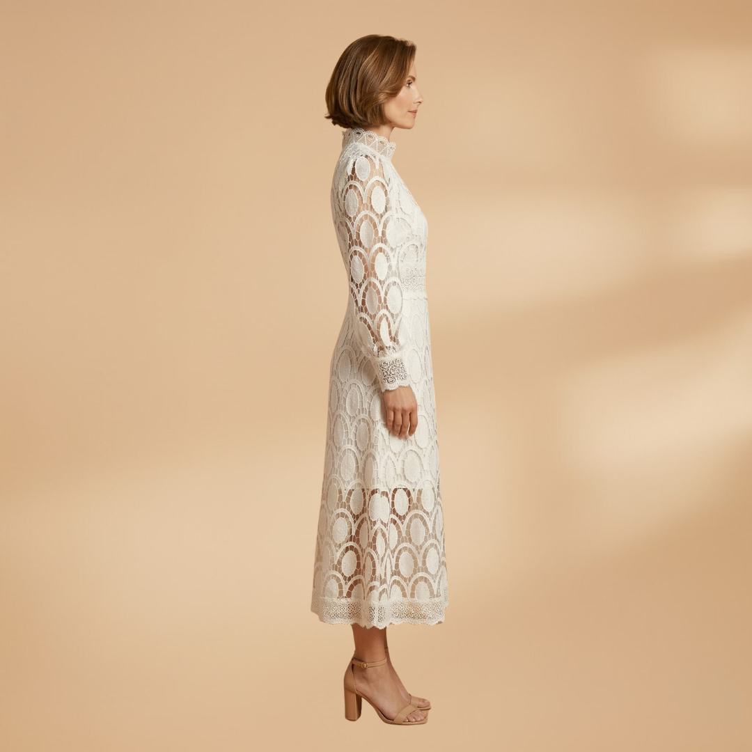Women's Lace Midi Dress with Delicate Detailing and Tailored Fit