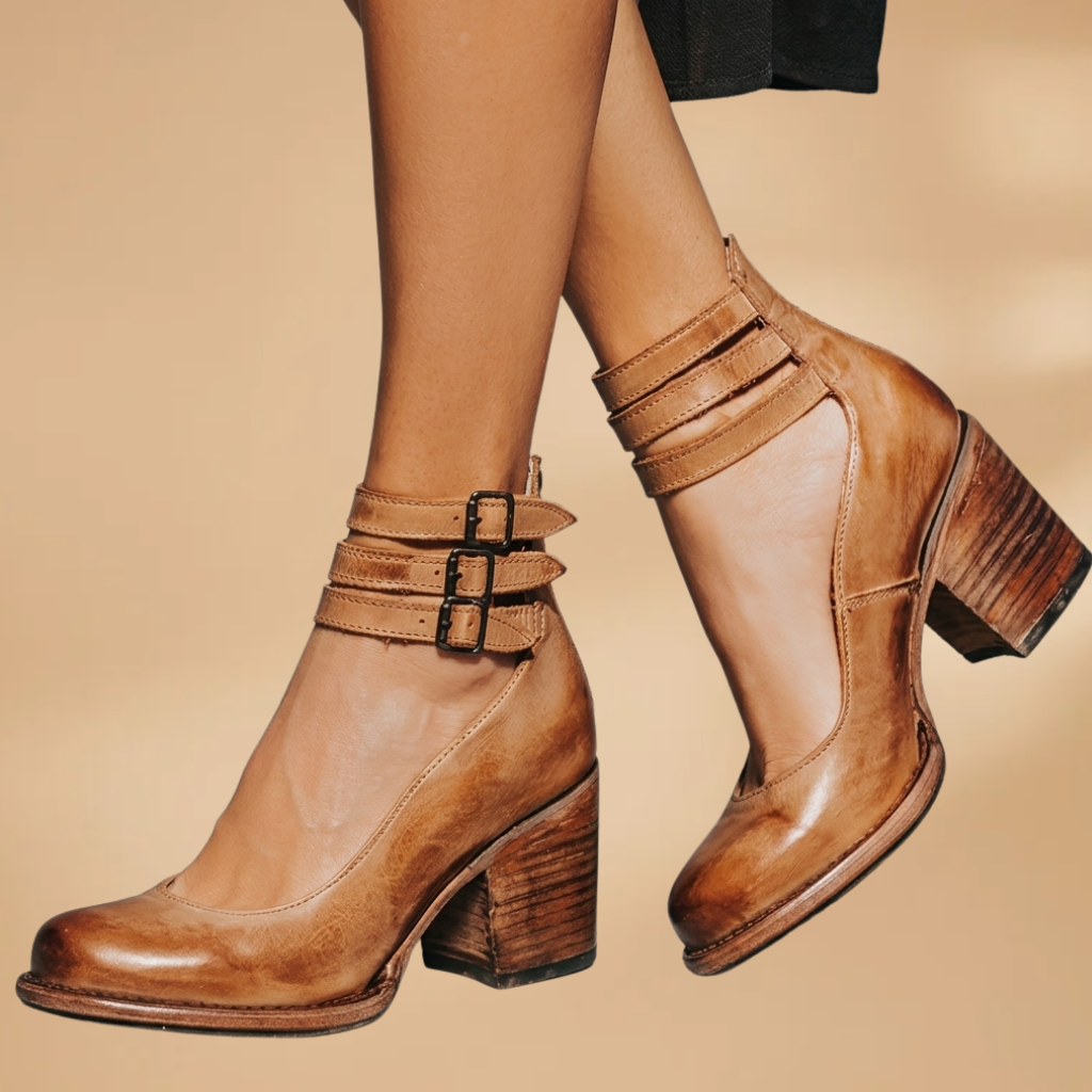 Women's Vintage Ankle Strap Sandal Heels with Comfortable Block Heel
