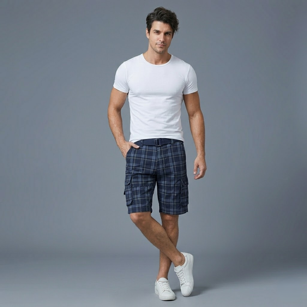 Glenn | Men's Multi Pocket Plaid Cargo Shorts