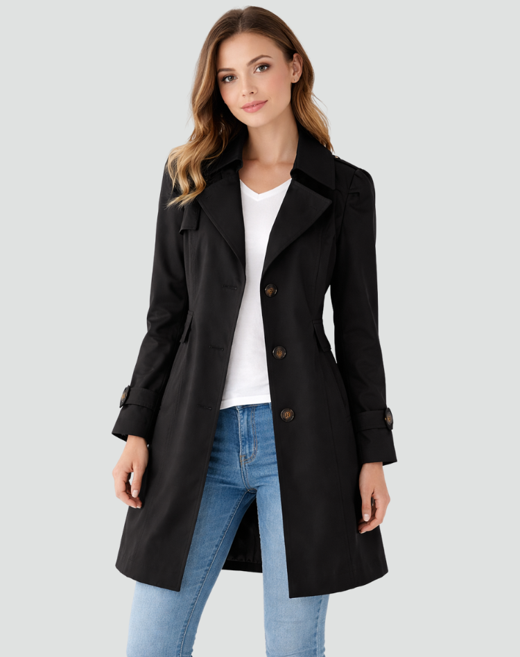 Women’s Tailored Trench Coat Classic Lapel Mid-Length Jacket