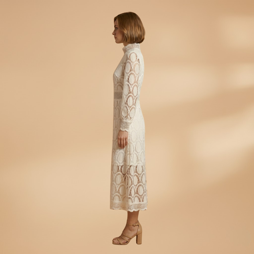 Women's Lace Midi Dress with Delicate Detailing and Tailored Fit