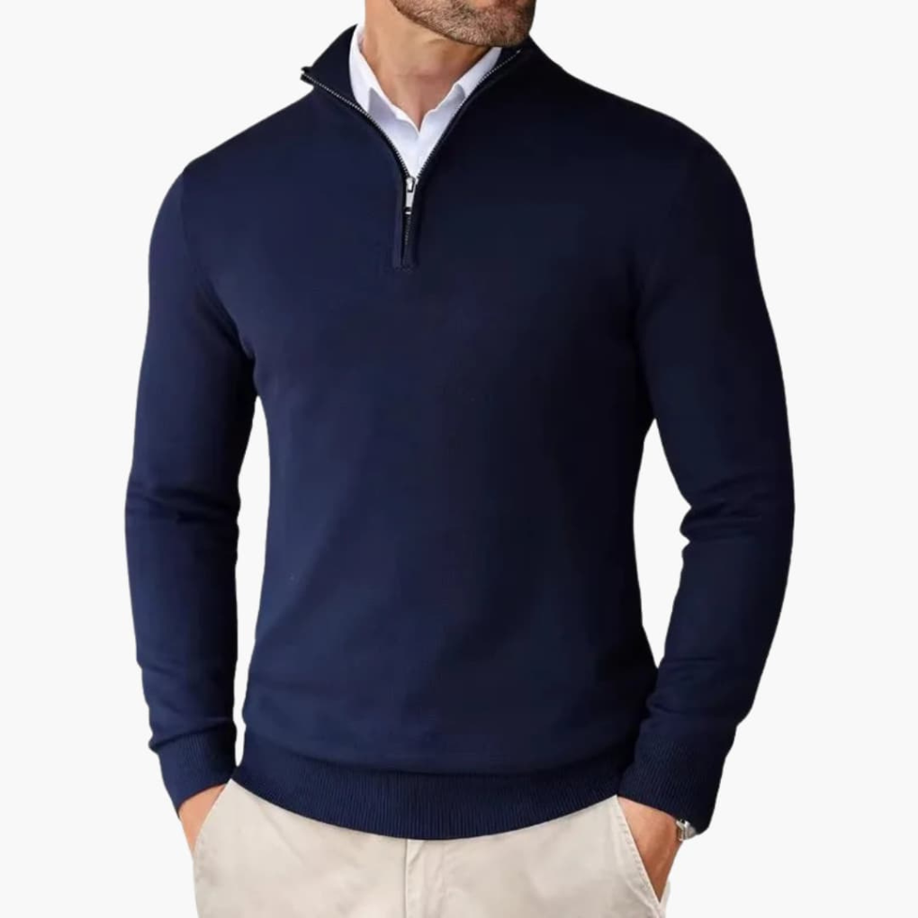 Men’s Quarter Zip Pullover Ribbed Hem Knit Top