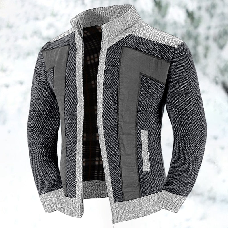 Men’s Full Zip Knit Cardigan with Stand Collar