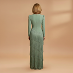 Women's Banquet Dress with V-Neck and Pleated Tassel Hem