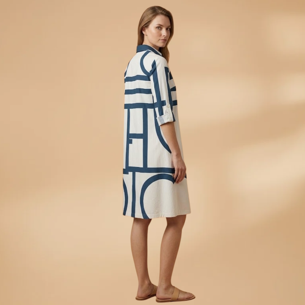 Women's Midi Dress with Short Sleeves and Flared Skirt