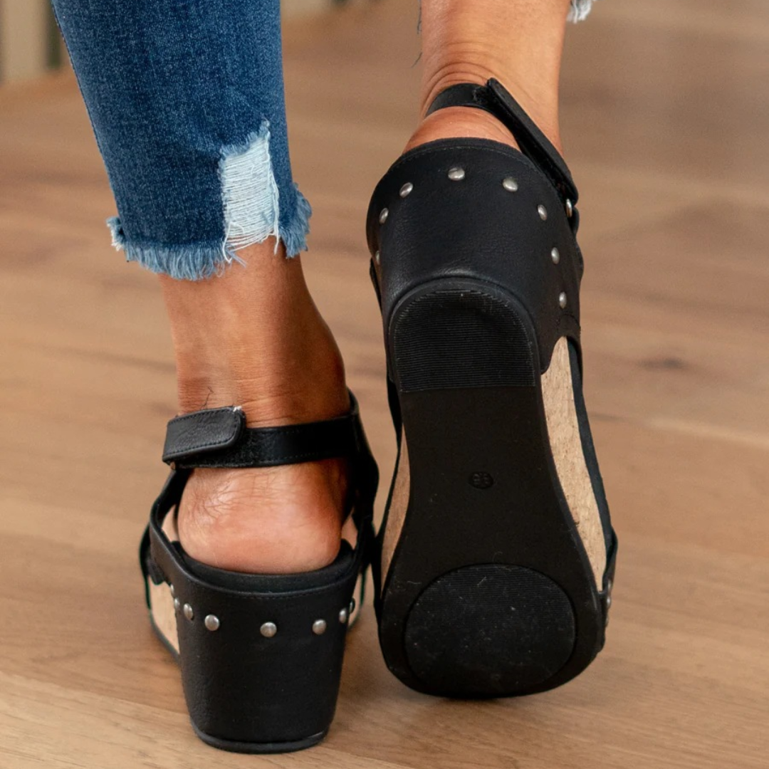 Women's Suede Wedge Sandals with Adjustable Straps and Cushioned Footbed