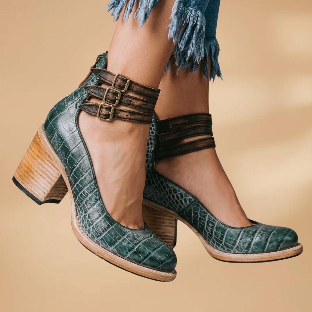 Women's Vintage Ankle Strap Sandal Heels with Comfortable Block Heel