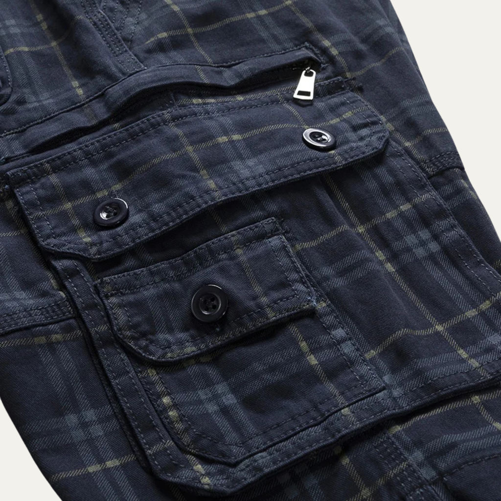 Glenn | Men's Multi Pocket Plaid Cargo Shorts
