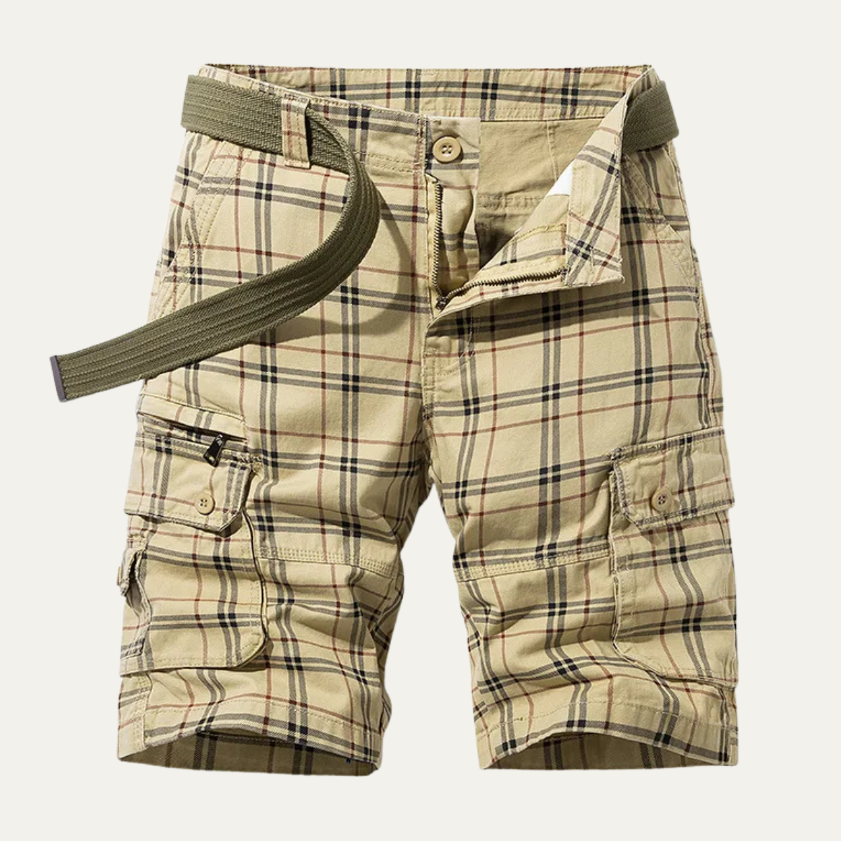 Glenn | Men's Multi Pocket Plaid Cargo Shorts