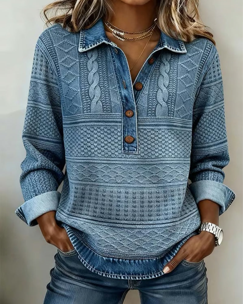 Melkorka - Fashionable Half Button Lapel Sweatshirt
