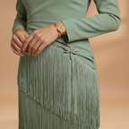 Women's Banquet Dress with V-Neck and Pleated Tassel Hem