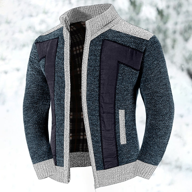 Men’s Full Zip Knit Cardigan with Stand Collar