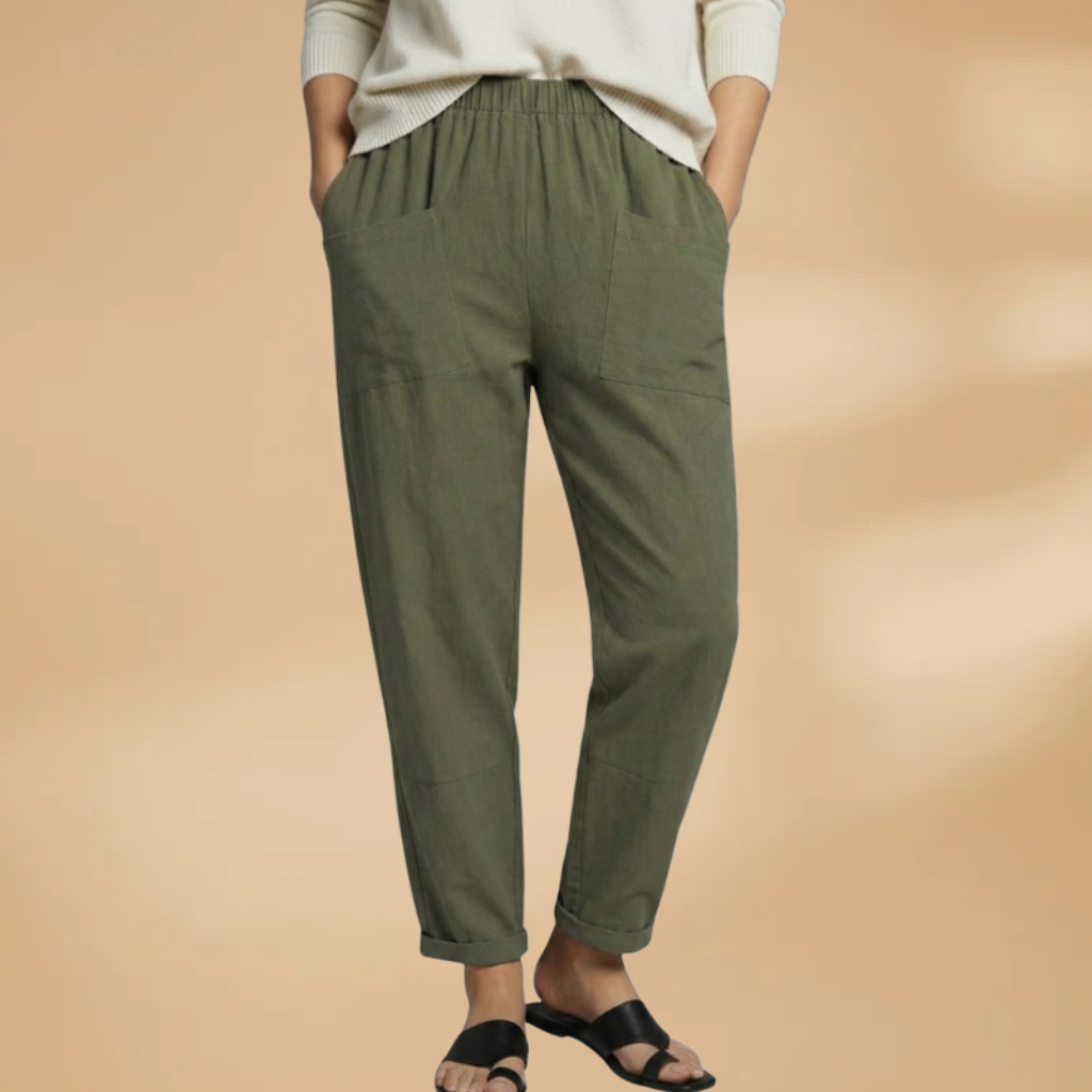 Women's Casual Pants with Elastic Waistband and Side Pockets