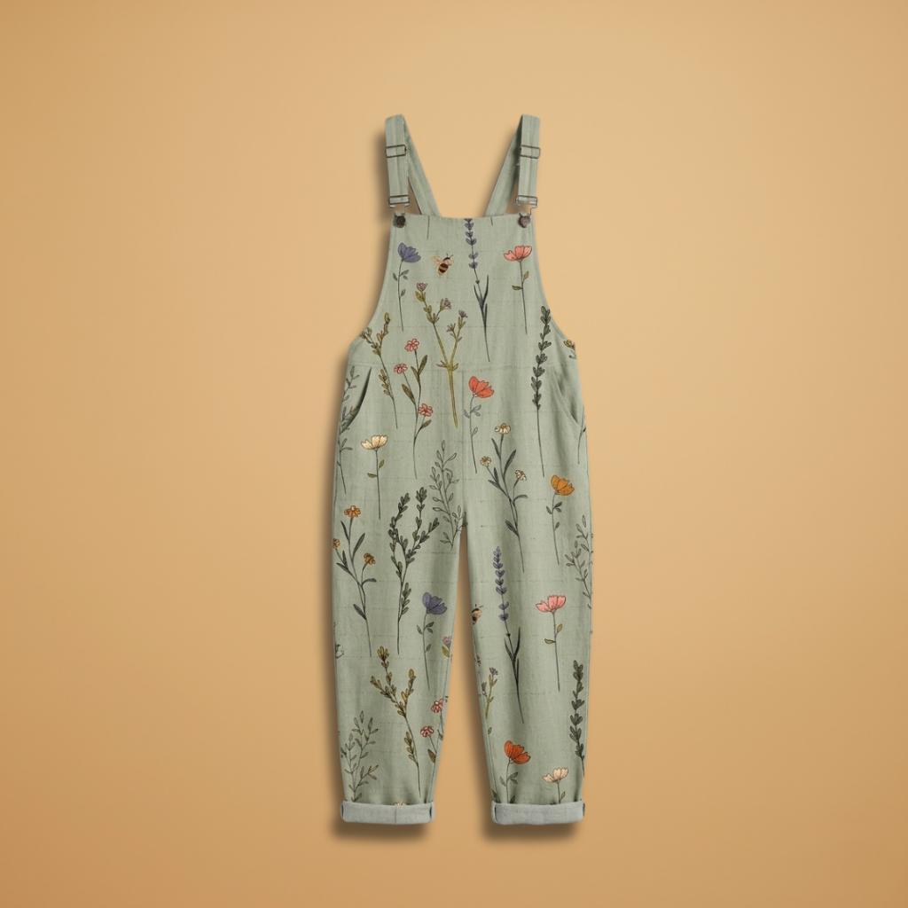 Women’s Patterned Dungarees with Loose Fit and Adjustable Shoulder Straps
