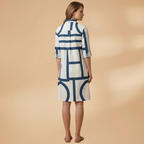 Women's Midi Dress with Short Sleeves and Flared Skirt