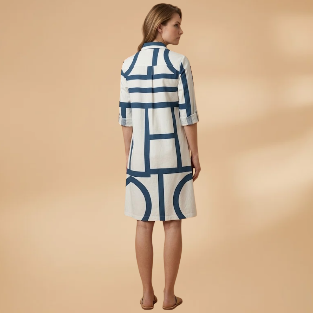 Women's Midi Dress with Short Sleeves and Flared Skirt