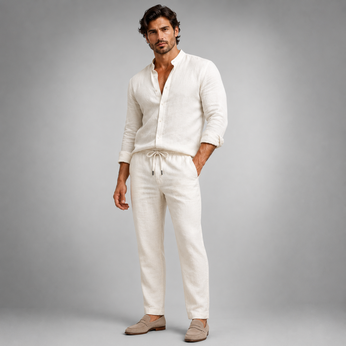 Gustav | Linen Blend Shirt and Trousers Two Piece Set