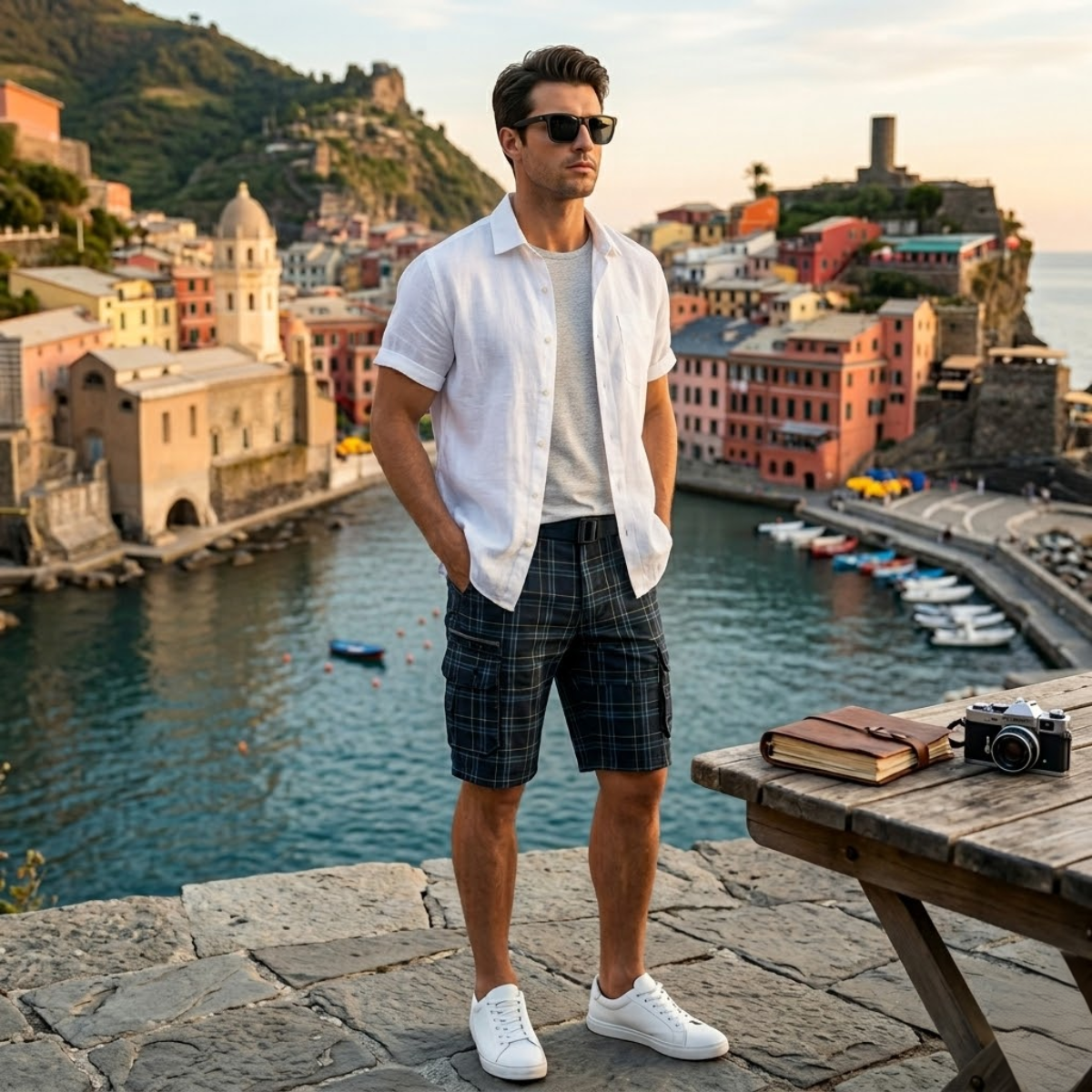 Glenn | Men's Multi Pocket Plaid Cargo Shorts